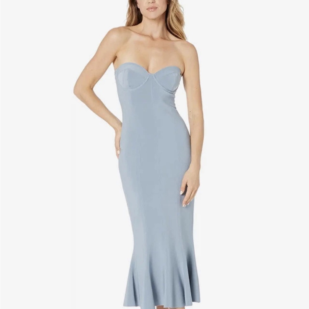 Norma Kamali Strapless Light Blue Dress